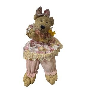 VTG Adorable Teddy Bear Plush Stuffed Animal Doll Country Gingham Floral Dress